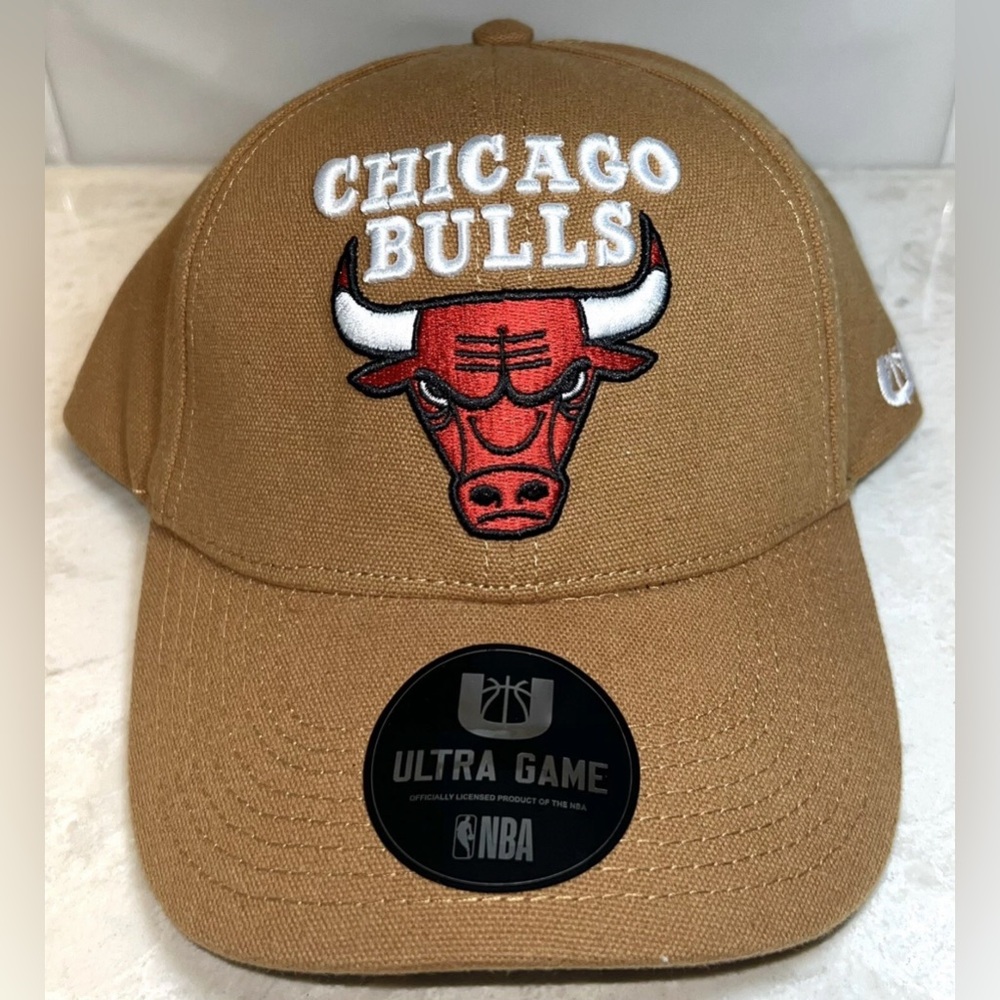 Chicago Bulls -Ultra Game NBA- Adjustable - Hat Cap Khaki Brown Beige-NEW
